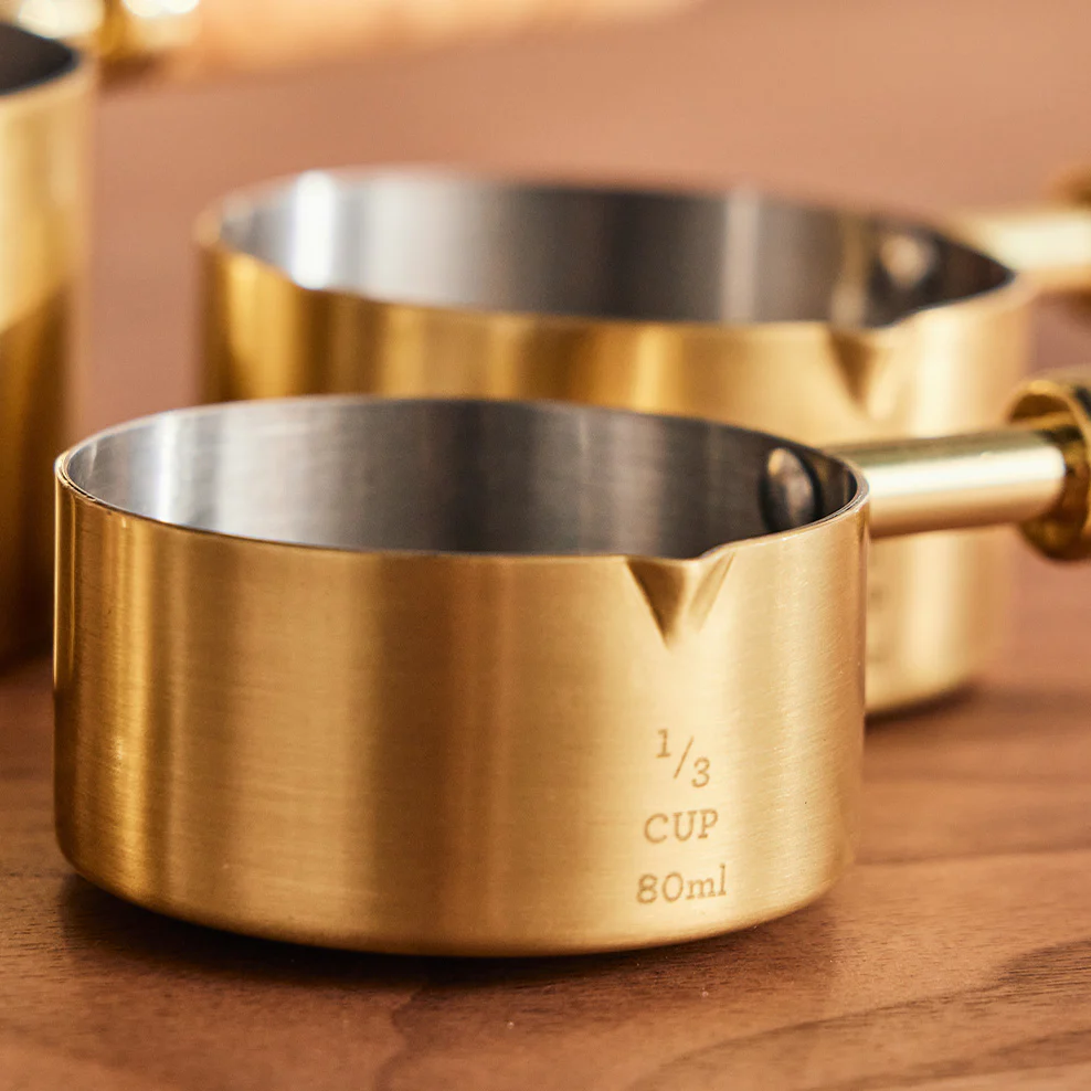 Brass Measuring Cups with Olive Wood Handles - Set of 4 - Image 5