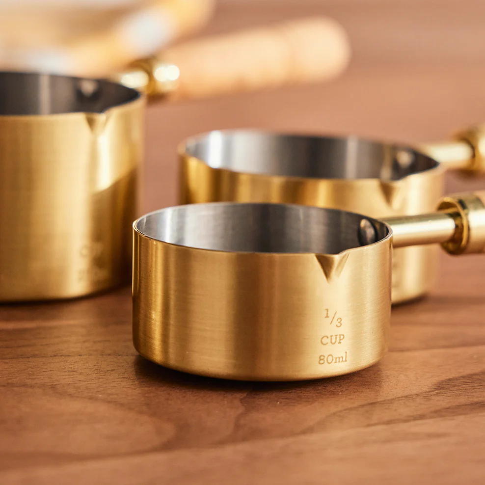 Brass Measuring Cups with Olive Wood Handles - Set of 4 - Image 9